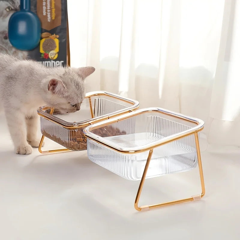 Transparent Double Cat Bowl with Vertical Design for Easy Feeding and Hydration - Ideal Pet Supplies for Cats