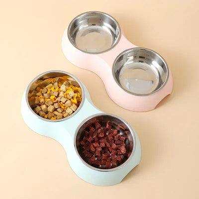 Double Pet Food Bowl Stainless Steel Drinkware Pet Drinking Food Dog Food Puppy Feeding Supplies Kitten Food Water Accessories