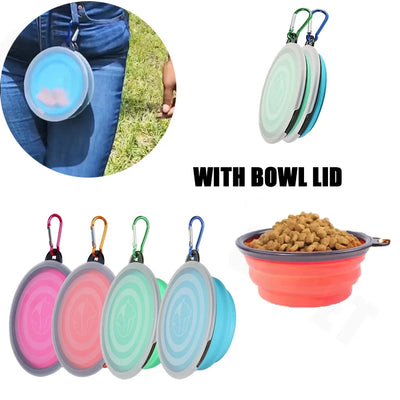 Foldable Silicone Dog Food Water Basin with Bowl Lips for Pets Outdoor Travel,Portable with Hooks for Pet Supplies, Feeding Bowl