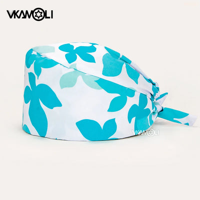 women's Cotton scrubs caps weat-absorbent Elastic Section pet grooming nursing work hats lab Flower print scrub hat Wholesale