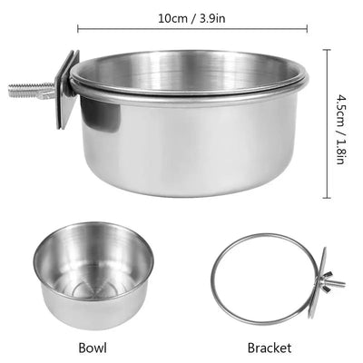 Parrot Rabbit Hamster Pet Food Dish Stainless Steel Clamp-on Water Drinker Bird Feeder Parrot Feeding Bowl Cage Cup Hanging Bowl