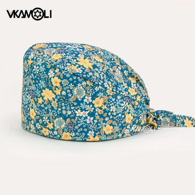 women's Cotton scrubs caps weat-absorbent Elastic Section pet grooming nursing work hats lab Flower print scrub hat Wholesale