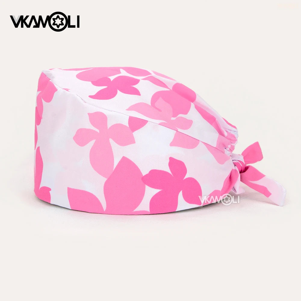 women's Cotton scrubs caps weat-absorbent Elastic Section pet grooming nursing work hats lab Flower print scrub hat Wholesale