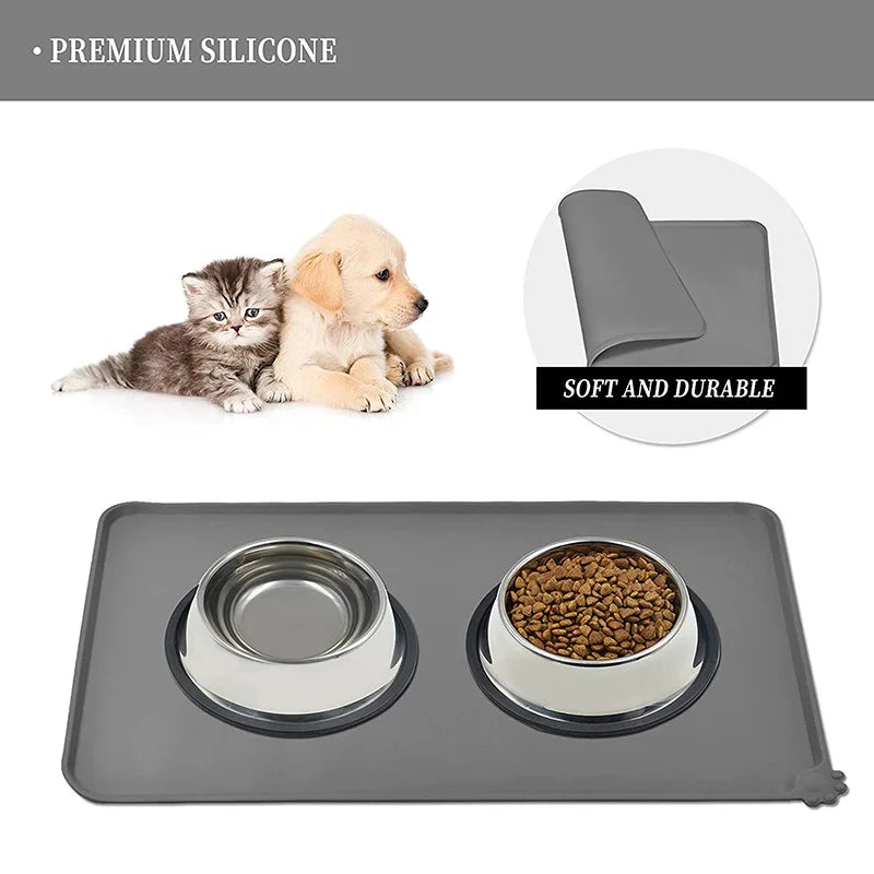 Pet Bowl Food Mat Silicone Dog Cat Feeding Mat Non-Stick Waterproof Pet Food Feeding Pad Pet Feeder Tray Water Cushion Placemat